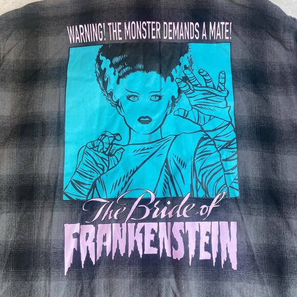 UNIVERSAL MONSTERS Womens Large Long Sleeve Plaid Button Up Bride Frankenstein - Picture 5 of 8